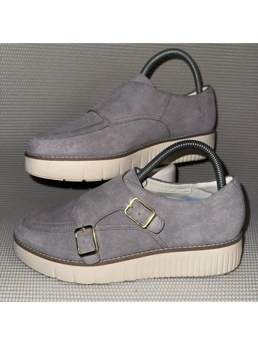 Cole Haan Grand City Platform Monk Strap Gray Suede Shoes Womens Size 7.5B